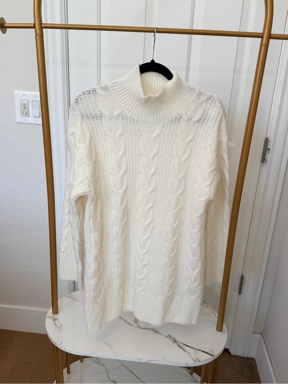 Knox Rose Cream Cable Knit Turtleneck Sweater Dress